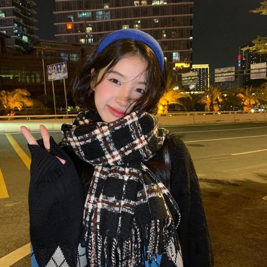 复古风拼色格纹流苏围巾女秋冬加厚格子披肩学生保暖情侣围脖男 商品图2