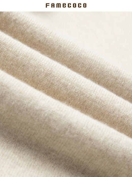 Famecoco范可儿半高领羊毛衫女100纯羊毛冬季不规则开衩毛衣 商品图4