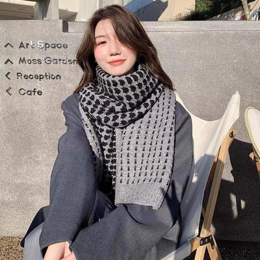 新款冬季韩版百搭长款保暖针织毛线爱心围巾文艺复古纯色围脖女 商品图3