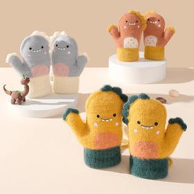 【萌趣恐龙手套！御寒又保暖】雪花秀冬季加绒加厚儿童宝宝手套 可爱全指保暖挂脖手套寝具用品-QQ