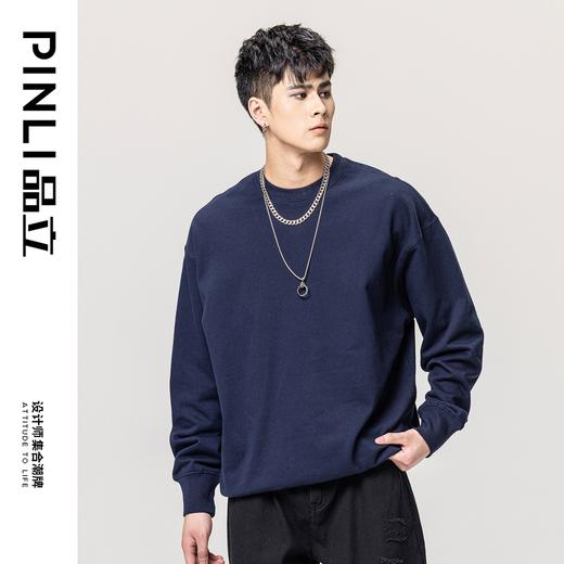 PINLI品立秋冬新款520克重磅圆领套头休闲卫衣oversize外套潮GD223309389 商品图9