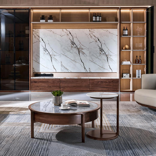 【现代风-CY251休闲几】现代实木/客厅/北美黑胡桃/实木+大理石休闲几 商品图1