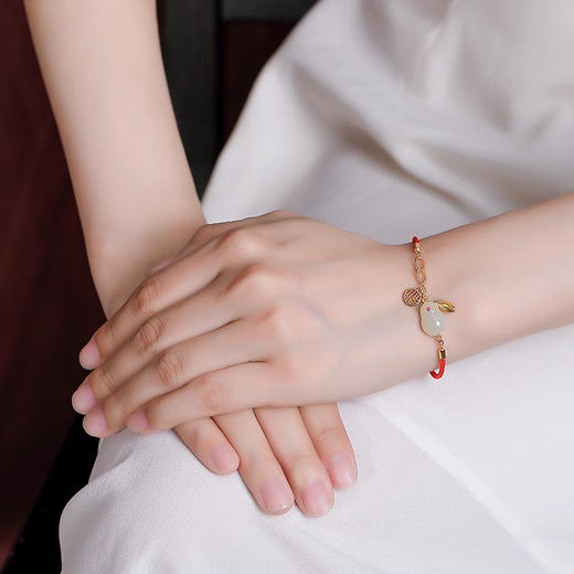 S925纯银镀金，和田玉国潮个性玉兔纳福手链吉祥气质显白手饰CW-201 商品图3