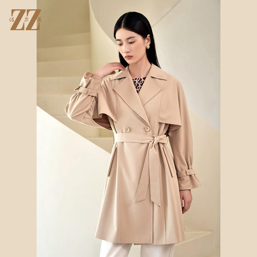 佐尔美2022秋冬新款 气质时尚百搭卡其色蓝色长风衣女E23FC07 商品图1