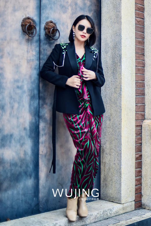 【雾境定制款】妖娆女人味定制丝绒烧花面料拼接股线蕾丝超级遮肉花苞裙 2202192 商品图9