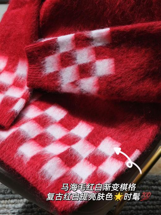 高颜值马海毛针织开衫！拉毛红白晕染棋格！工厂资源I*M同款同材质！超幼马海毛+超细美丽诺羊毛混纺 贴肤柔软~ 商品图14