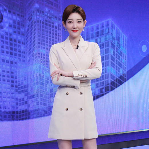 IWY/杏色长袖主持人连衣裙女气质职业装艺考播音面试正装礼服西装裙olQ902 商品图0