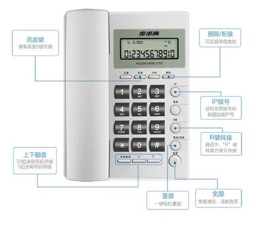 步步高HCD6082电话座机办公室家用有线固定电话机酒店固话 免电池 商品图3