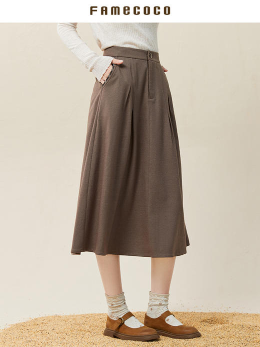 famecoco范可儿格纹拼接tr半身裙女冬高腰a字裙显瘦遮胯F228HA008 商品图2