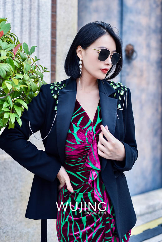 【雾境定制款】妖娆女人味定制丝绒烧花面料拼接股线蕾丝超级遮肉花苞裙 2202192 商品图4