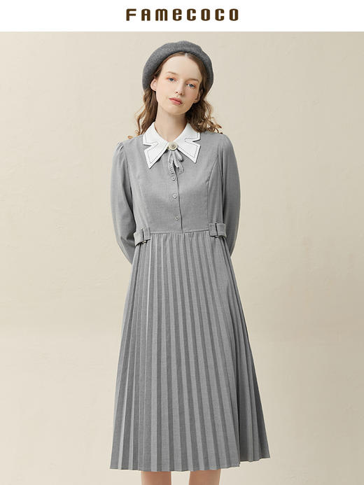 famecoco范可儿高腰显瘦蝴蝶领连衣裙女士高端品牌衬衫裙F228FA014 商品图3