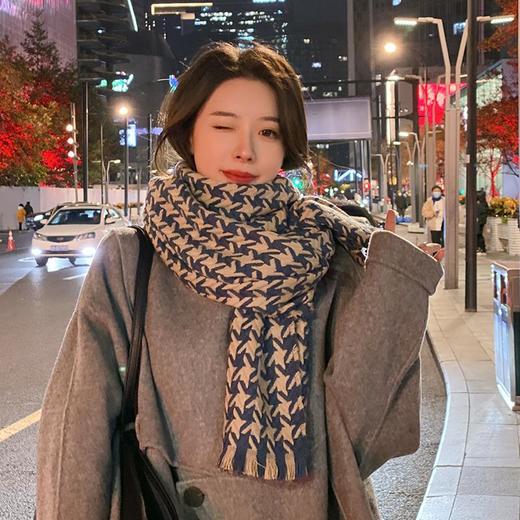 韩国千鸟格围巾女冬季2022新款毛线情侣披肩复古百搭保暖时尚围脖 商品图3
