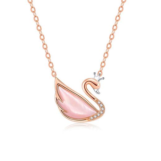 【1件7.5折】DN052501玫瑰色18K金粉色贝母天鹅钻石项链DN052501 商品图0
