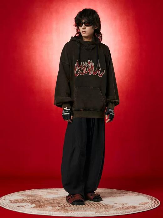 OSCill/火焰金光炒色连帽卫衣复古街头廓形新中式 商品图4