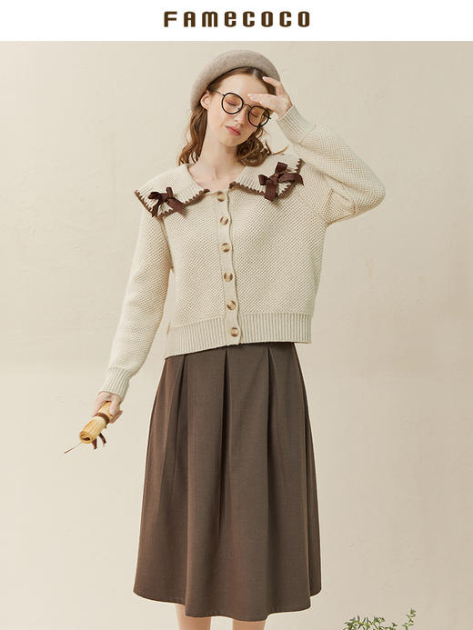 Famecoco范可儿毛衣配半裙套装秋冬娃娃领套装裙两件套F228EC002 商品图1