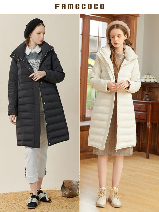 Famecoco范可儿中长款轻薄羽绒服女款帽衫减龄时尚外套F228AH005 商品图4