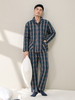 康妮雅睡衣家居服 男式长袖长裤开襟套装*蓝格 厚款 商品缩略图4