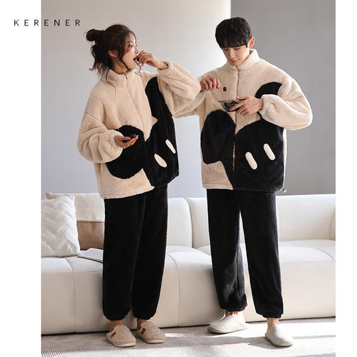 可人儿冬季保暖雪花绒睡衣情侣加厚休闲外穿秋冬家居服套装 商品图0