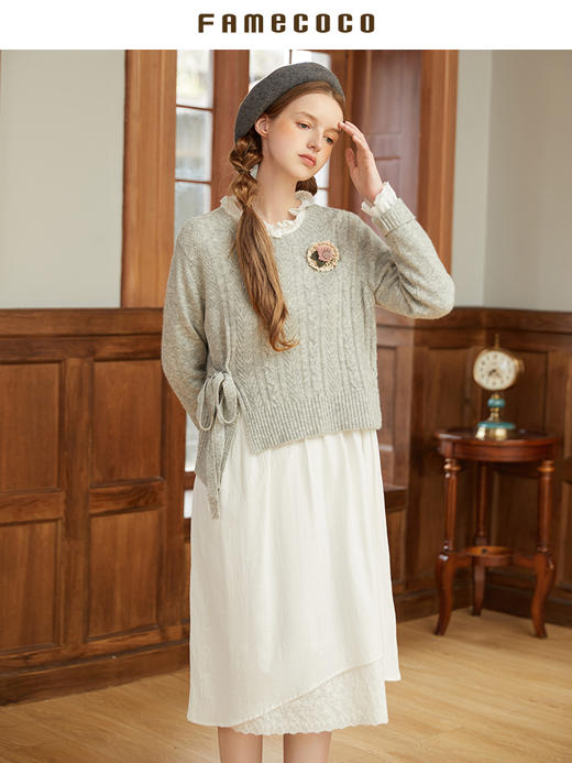 Famecoco范可儿套头毛衣连衣裙两件套羊毛针织连衣裙套装F228EA001 商品图3