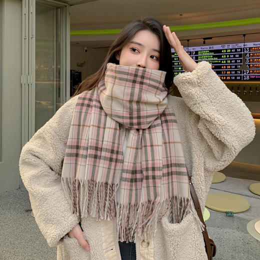 2022秋冬韩版双线格子围巾女长款百搭仿羊绒保暖披肩情侣围脖 商品图2