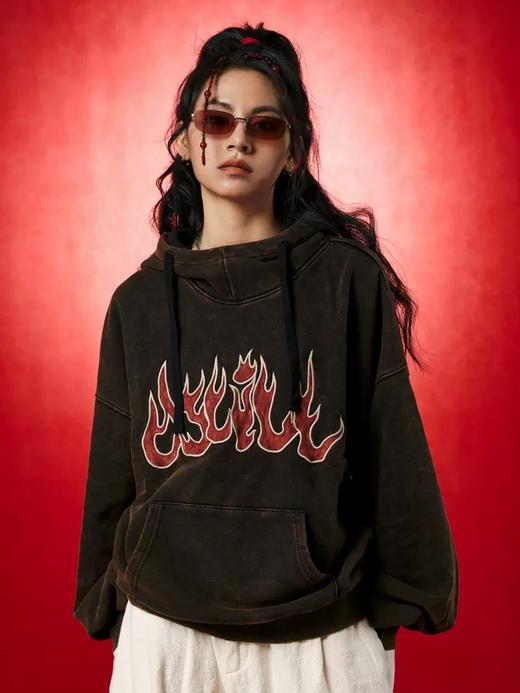 OSCill/火焰金光炒色连帽卫衣复古街头廓形新中式 商品图0