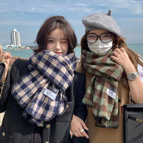 日系软糯格子拼色围巾女秋冬2022新款韩版百搭学生披肩保暖围脖潮