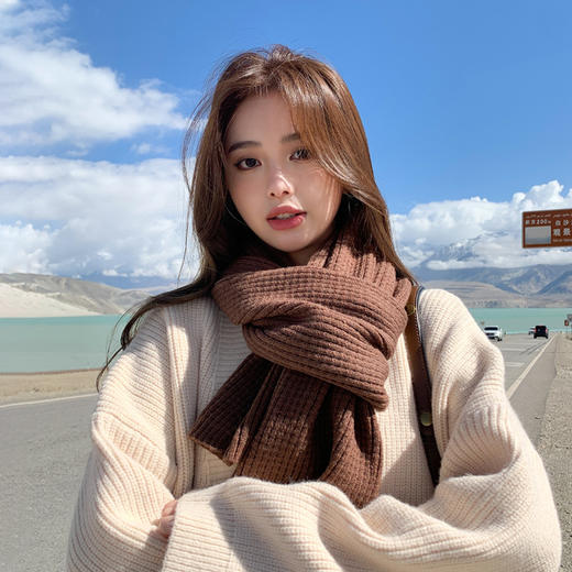 秋冬季针织粗毛线仿羊绒围巾女韩版小清新ins风加厚纯色保暖围脖 商品图2