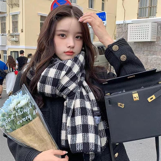 日系软糯格子拼色围巾女秋冬2022新款韩版百搭学生披肩保暖围脖潮 商品图1