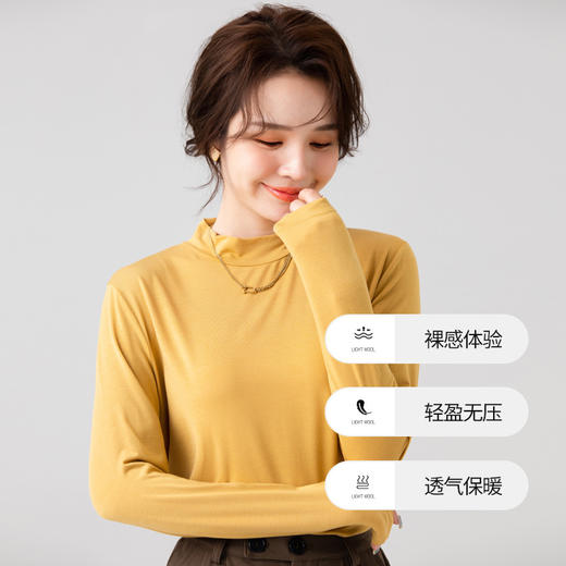 羊毛德绒半高领发热打底衫女士秋冬季春款磨毛蓄热打底修身长袖 商品图1
