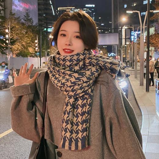 韩国千鸟格围巾女冬季2022新款毛线情侣披肩复古百搭保暖时尚围脖 商品图1