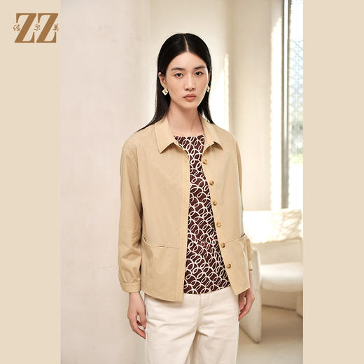 佐尔美秋季新款 奶茶色调衬衣式版型短风衣女E23FD04 商品图0
