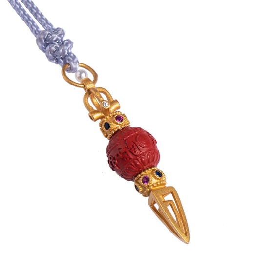 925银藏式金刚杵朱砂吊坠六字真言项链 商品图4