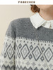 Famecoco范可儿菱形格毛衣女秋冬款圆领套头毛衫羊毛针织F228DB022 商品缩略图1