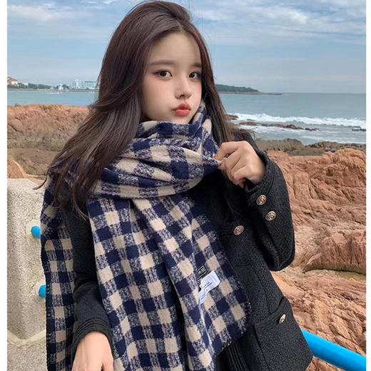 日系软糯格子拼色围巾女秋冬2022新款韩版百搭学生披肩保暖围脖潮 商品图3