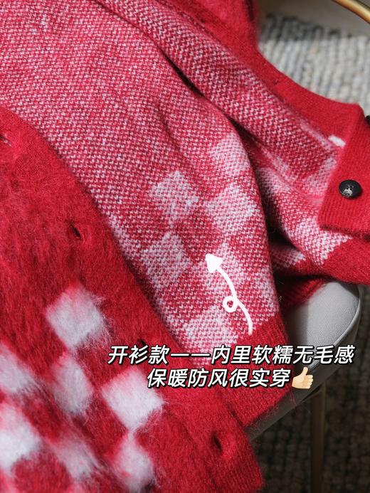 高颜值马海毛针织开衫！拉毛红白晕染棋格！工厂资源I*M同款同材质！超幼马海毛+超细美丽诺羊毛混纺 贴肤柔软~ 商品图12