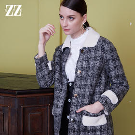 2021冬季新款气质黑白格羊剪绒大衣E94YJ47