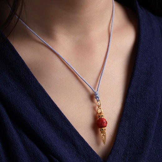 925银藏式金刚杵朱砂吊坠六字真言项链 商品图3
