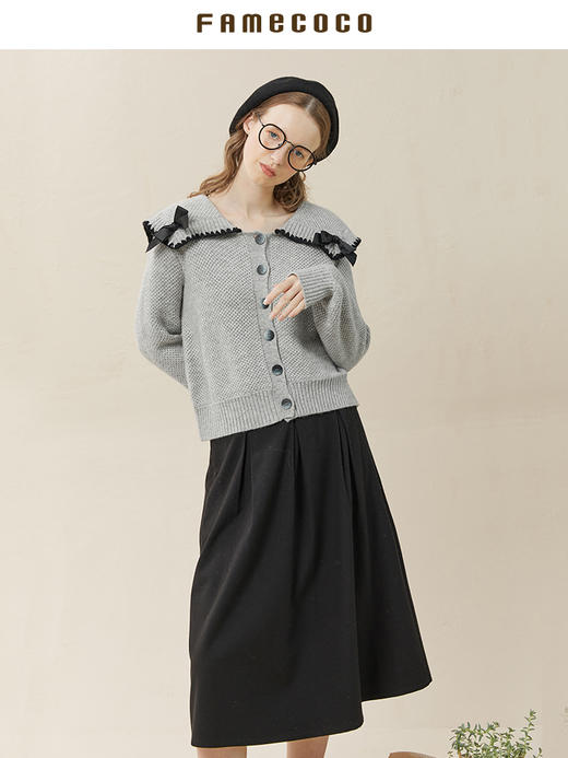 Famecoco范可儿毛衣配半裙套装秋冬娃娃领套装裙两件套F228EC002 商品图3