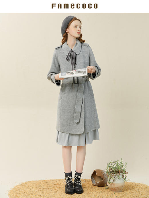 famecoco范可儿毛呢外套女秋冬中长款款纯色羊毛大衣女F228AR003 商品图4