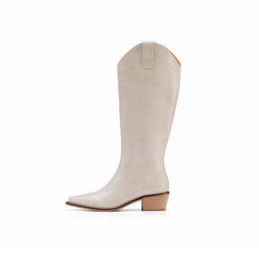 westory2022年秋冬新款尖头长筒靴显瘦修腿骑士靴真皮机车靴女82681 商品图3