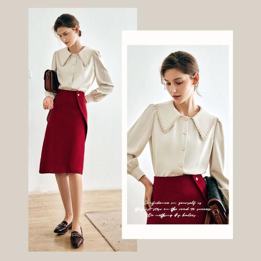 OLrain欧芮儿法式杏色长袖衬衫女秋季2022年新款减龄刺绣翻领衬衣 商品图0