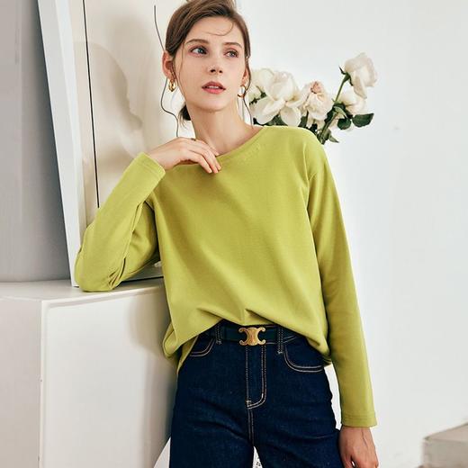 OLrain欧芮儿法式长袖纯色T恤女秋季2022年新款宽松减龄打底上衣 商品图2