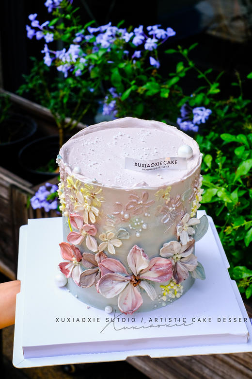「花蔓」小清新风豆沙刮刀花+奶油霜手绘蛋糕～艺术作品，需要提前2天预定。 商品图0