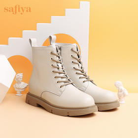 【春节不打烊】Safiya/索菲娅 加绒保暖短2022冬季新款英伦风百搭圆头低跟马丁靴女 SF24118404