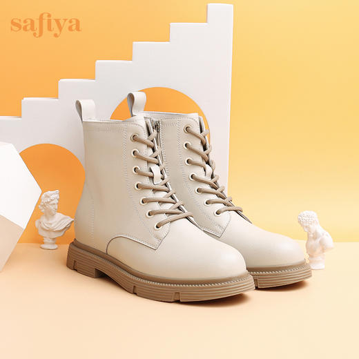 【春节不打烊】Safiya/索菲娅 加绒保暖短2022冬季新款英伦风百搭圆头低跟马丁靴女 SF24118404 商品图0