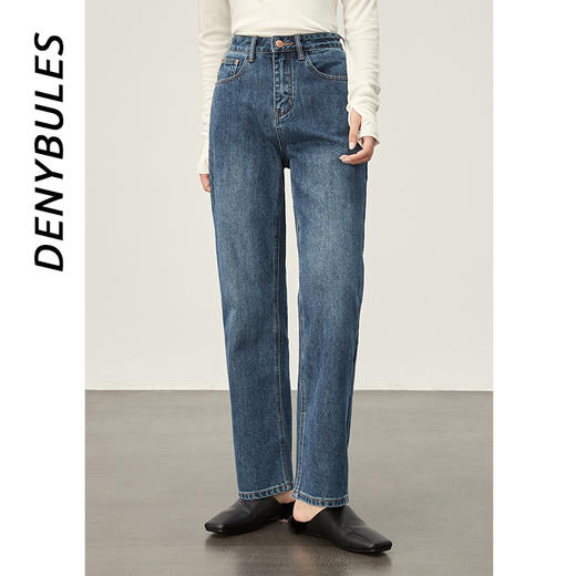 DENYBULES暖姜高腰直筒牛仔裤 商品图3