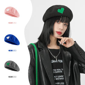 「8款配色！数码爱心贝雷帽」韩版秋冬薄款贝雷帽 复古画家帽 拍照搭配雷锋帽子配饰