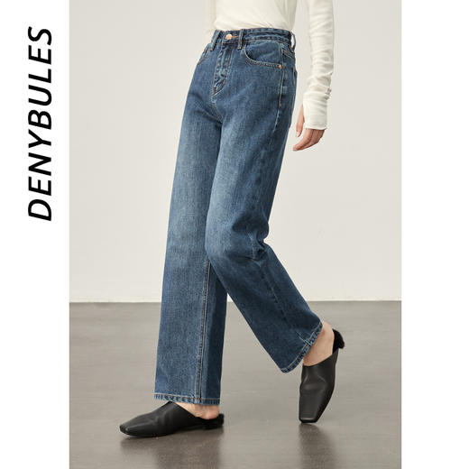 DENYBULES暖姜高腰直筒牛仔裤 商品图4