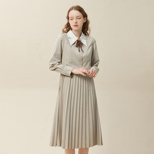 famecoco范可儿高腰显瘦蝴蝶领连衣裙女士高端品牌衬衫裙F228FA014 商品图0