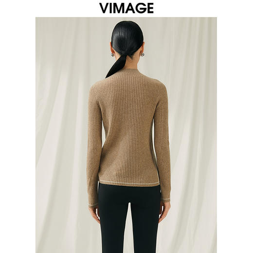 VIMAGE纬漫纪冬季新款100%山羊绒小立领套头纯色打底基础款修身针织衫V1801425 商品图9